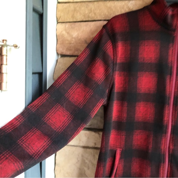 Eddie Bauer red black buffalo check plaid full zip jacket Large EUC - Picture 4 of 11